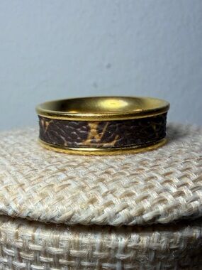 Monogram Brown Leather-Trim Ring with Gold Tone Sz 8